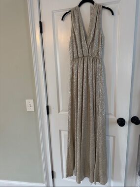 Lulu's Light Gold Shimmer Maxi Dress, size Small